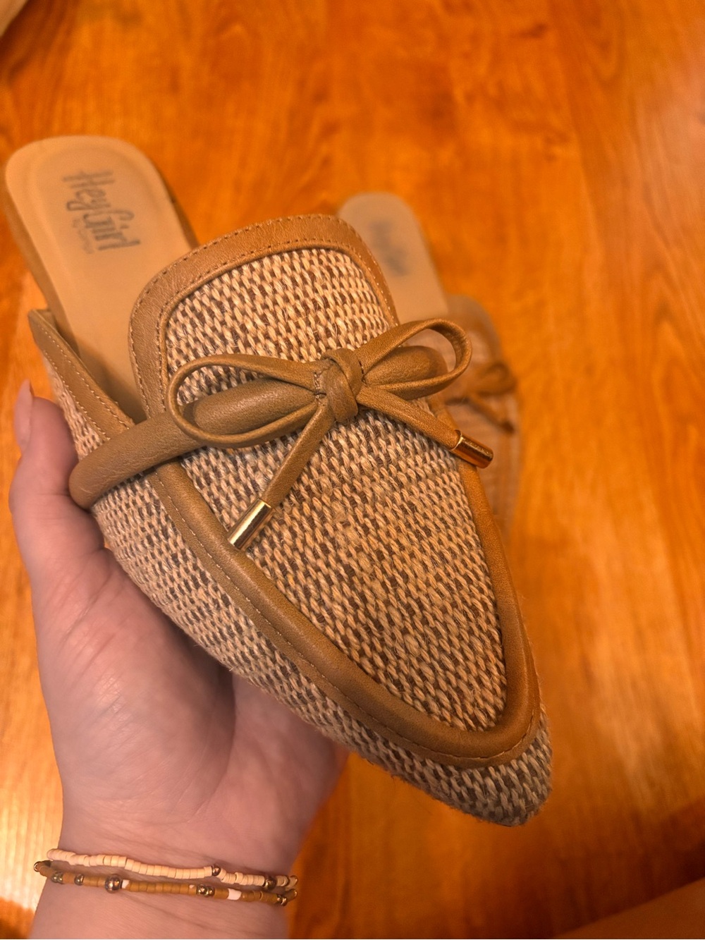 Corkys Tan Woven Bow-Trim Slip-On Mules
